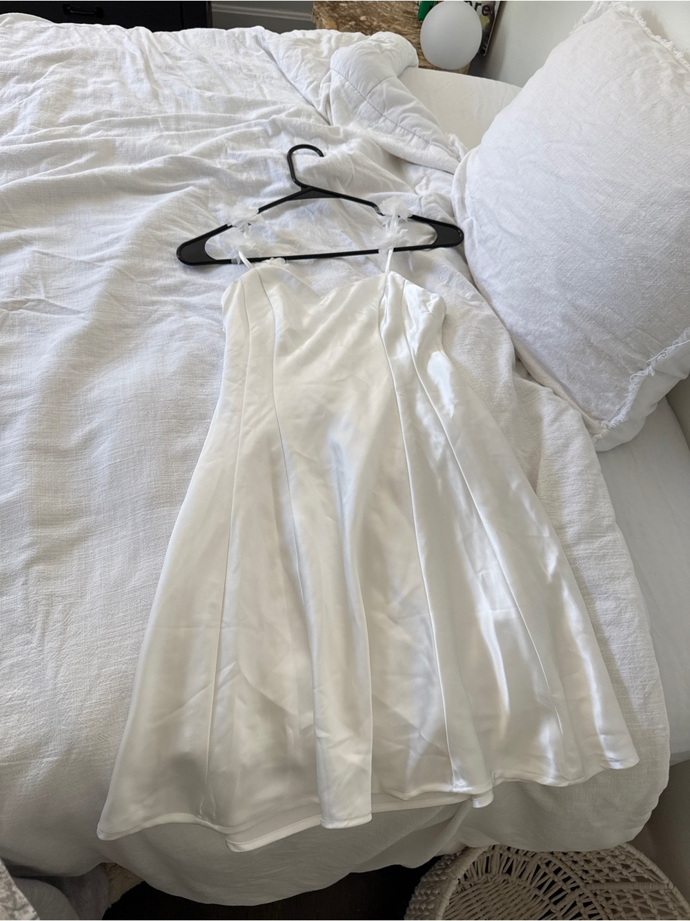 Alexander Wang White Satin A-Line Dress with Tie Straps